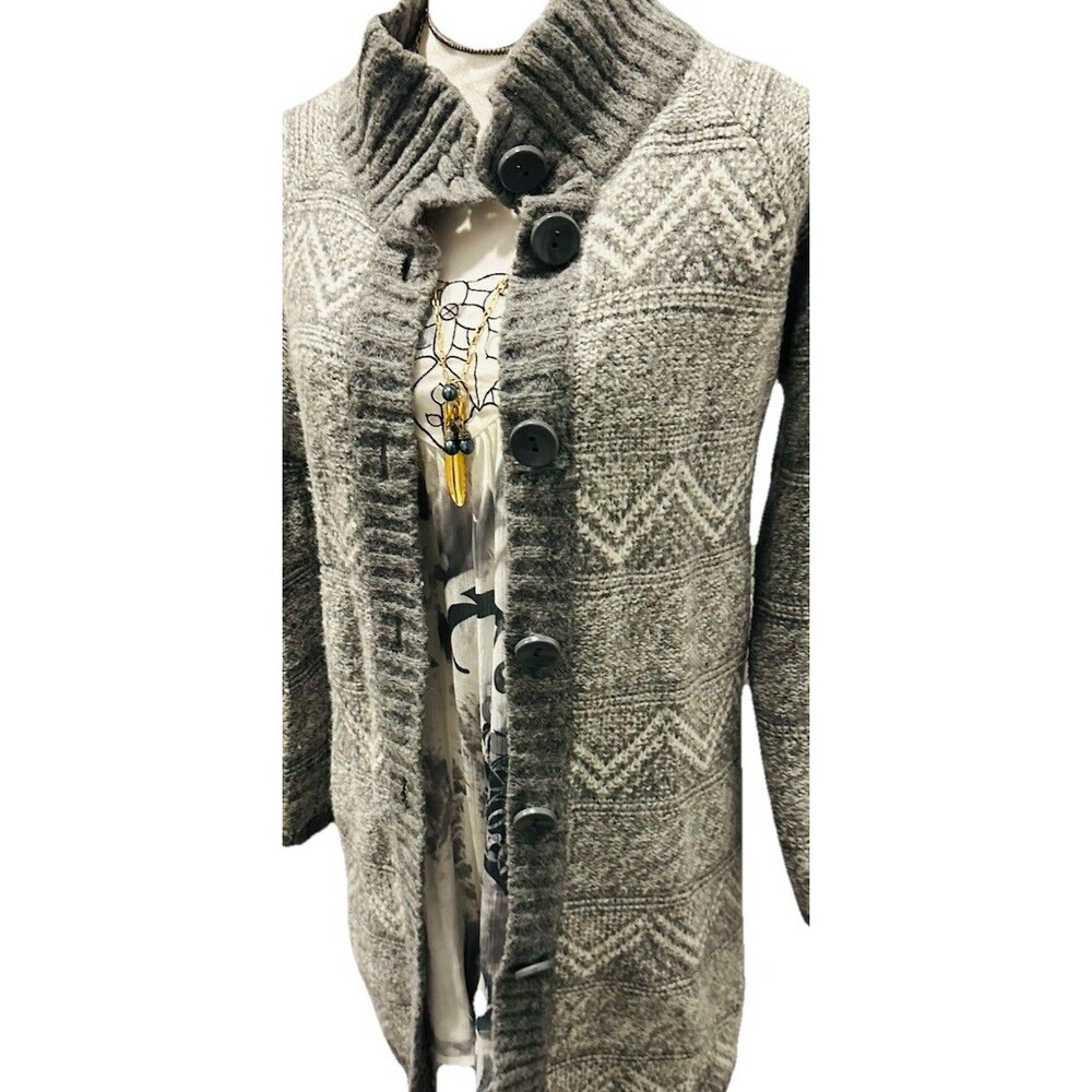 Maryline Italy Lived-In Cottage-core Wool Blend Chevron Duster Cardigan
